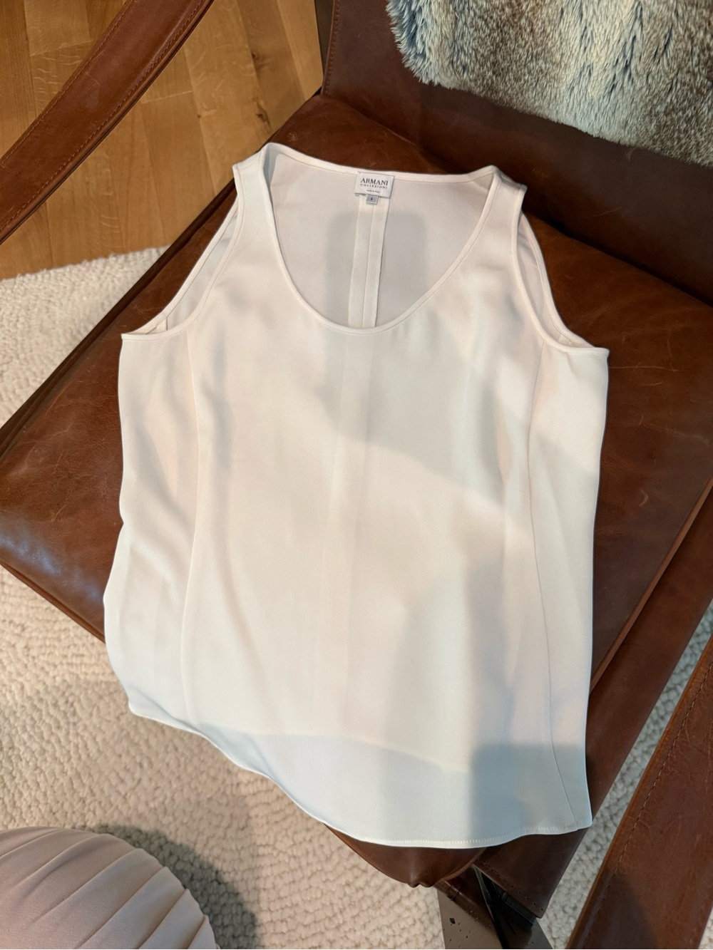 Armani Collezioni Cream Silk Scoop Neck Tank Shell Top